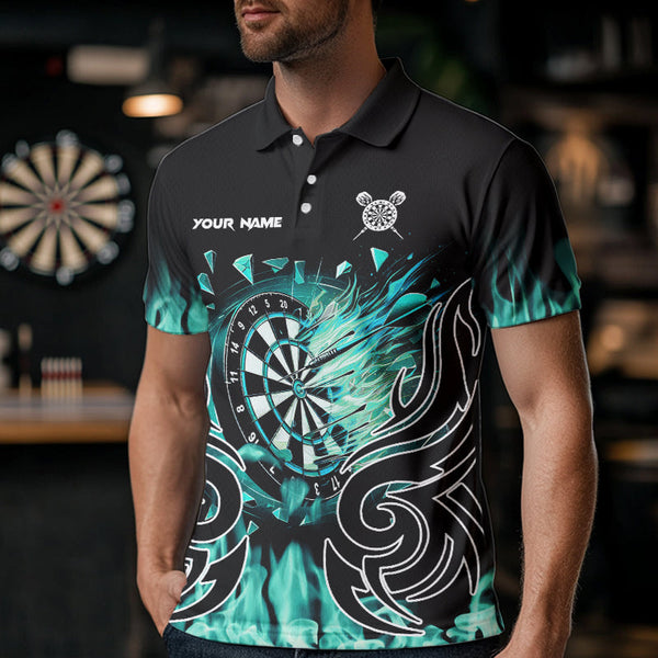 Custom Turquoise Tribal Flame Dart Shirt For Men, Dart Jersey Pocket Option TDM3795