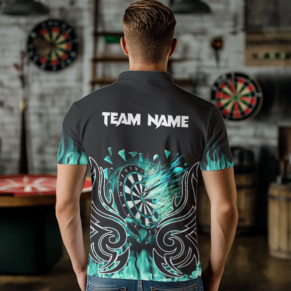 Custom Turquoise Tribal Flame Dart Shirt For Men, Dart Jersey Pocket Option TDM3795