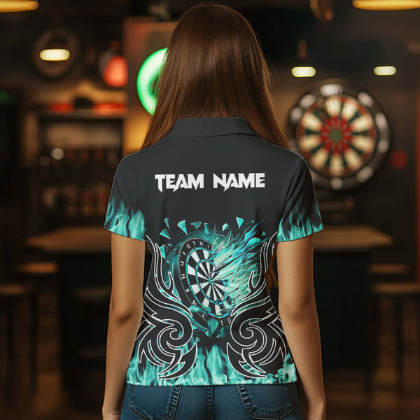 Custom Turquoise Tribal Flame Dart Shirt For Women, Dart Jersey Pocket Option TDM3795
