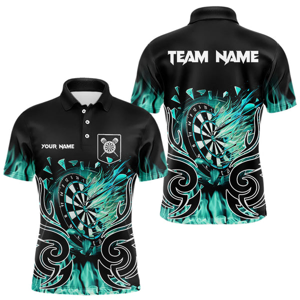Custom Turquoise Tribal Flame Dart Shirt For Men, Dart Jersey Pocket Option TDM3795