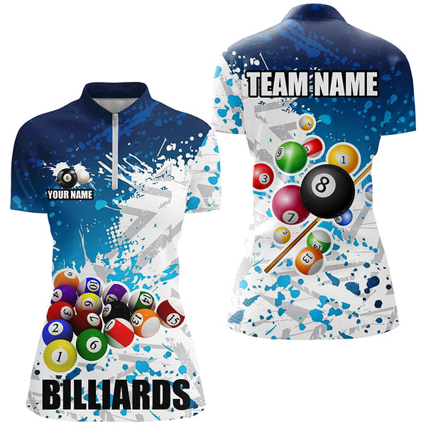 Personalized Blue Billiard Balls Paint Splash Women Billiard Shirts, 3D Billiard Jerseys Attire TDM1691