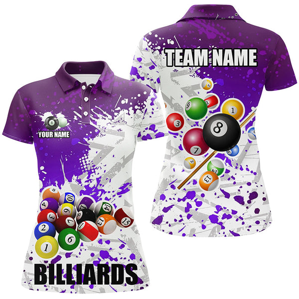 Personalized Purple Billiard Balls Paint Splash Women Billiard Shirts, 3D Billiard Jerseys Attire TDM1693