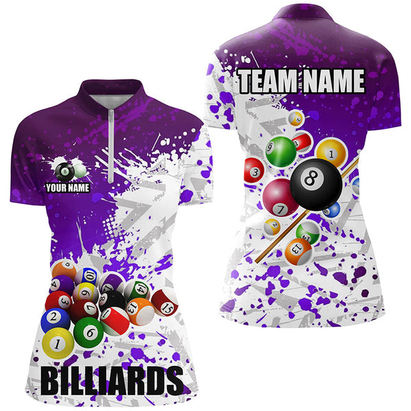Personalized Purple Billiard Balls Paint Splash Women Billiard Shirts, 3D Billiard Jerseys Attire TDM1693