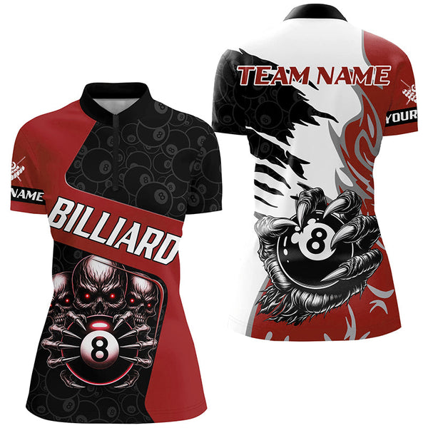 Personalized Skull Sharp Claws Billiard Shirts For Women Custom 8 Ball Pool Team Jerseys Shirts |Red TDM2348