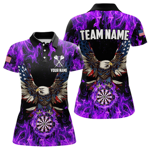 Purple Flame American Flag Eagle Custom 3D Dart Shirts For Women, Patriotic Darts League Team Jersey TDM3326