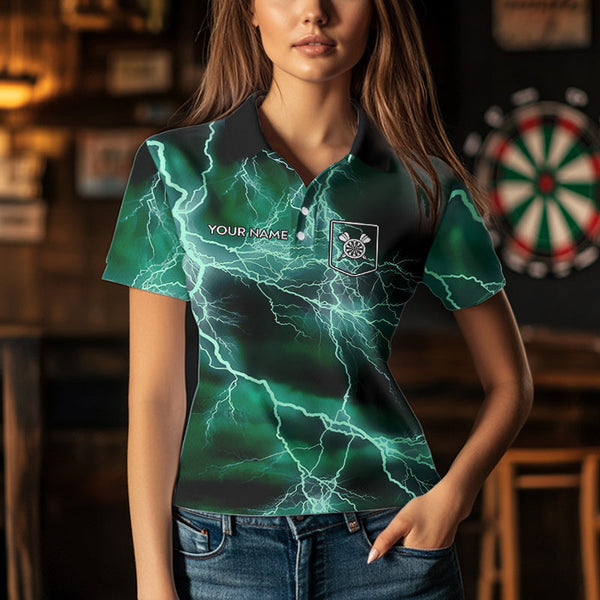 Black Turquoise Thunder Lightning Dart Shirt With Pocket For Women Custom Dart Jersey TDM3802