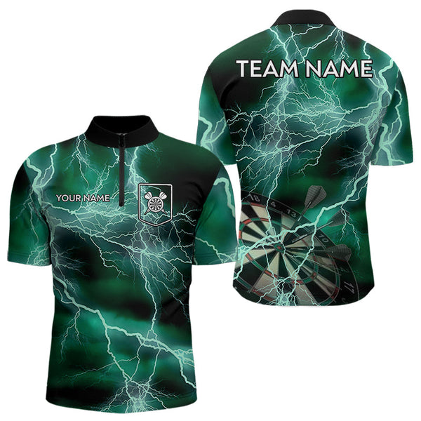 Black Turquoise Thunder Lightning Dart Shirt With Pocket For Men Custom Dart Jersey TDM3802