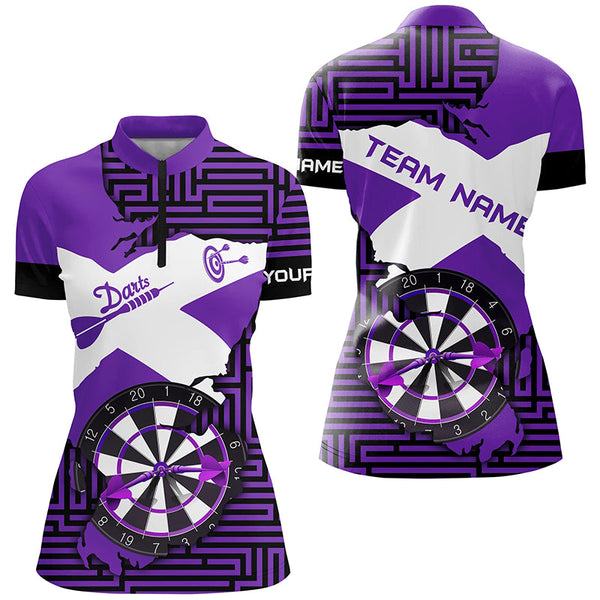 Personalized Purple Funny Crack Darts Board Women Polo & Quarter-Zip Shirts, Darts Team Jerseys TDM1701
