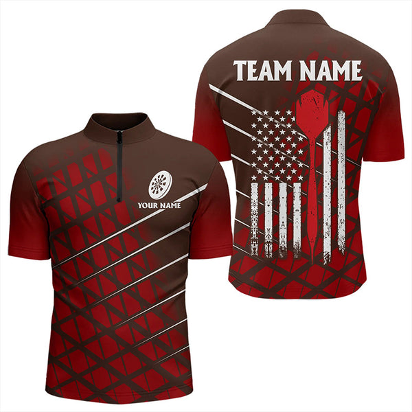 Personalized Red Geometric Grunge US Flag Dart Shirts For Men Custom Patriotic Darts Team Jerseys TDM3333