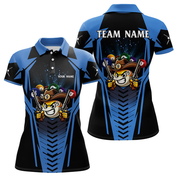 Personalized 9 Ball Cowboy Billiard Shirts For Women, Funny Billiard Shirts Billiard Jerseys |Blue TDM3103