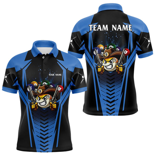 Personalized 9 Ball Cowboy Billiard Shirts For Men, Funny Billiard Shirts Billiard Jerseys |Blue TDM3103