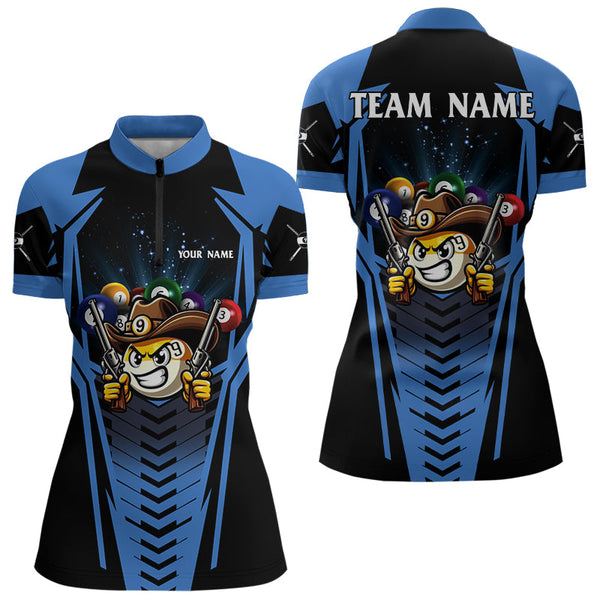 Personalized 9 Ball Cowboy Billiard Shirts For Women, Funny Billiard Shirts Billiard Jerseys |Blue TDM3103