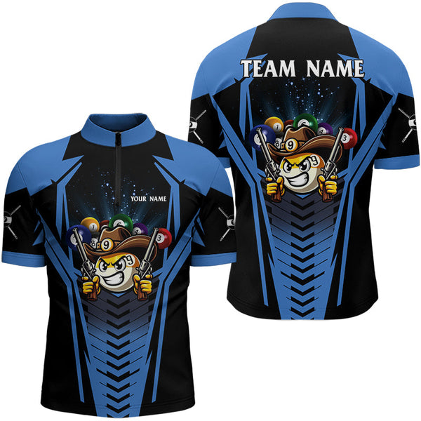 Personalized 9 Ball Cowboy Billiard Shirts For Men, Funny Billiard Shirts Billiard Jerseys |Blue TDM3103