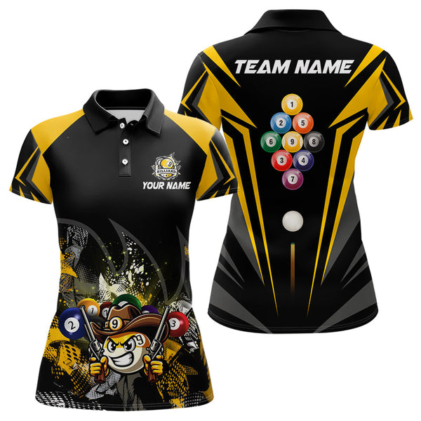 Funny 9 Ball Cowboy Billiard Shirts For Women Custom Yellow Black 9 Ball Pool Billiard Jerseys TDM3106