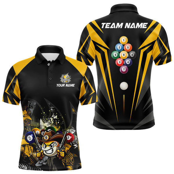 Funny 9 Ball Cowboy Billiard Shirts For Men Custom Yellow Black 9 Ball Pool Billiard Jerseys TDM3106