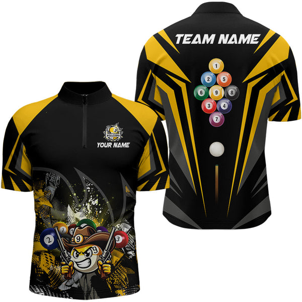 Funny 9 Ball Cowboy Billiard Shirts For Men Custom Yellow Black 9 Ball Pool Billiard Jerseys TDM3106