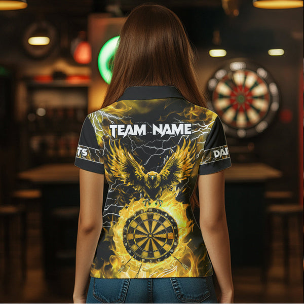 Yellow Dartboard Flame Custom Eagle Women Dart Shirts, Lightning Dart Jerseys TDM3508