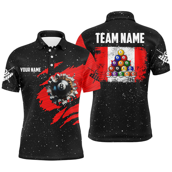 Customized Grunge Canada Flag 8 Ball Pool Men Billiard Jersey Shirts, Patriotic Pool Player Shirts TDM1713