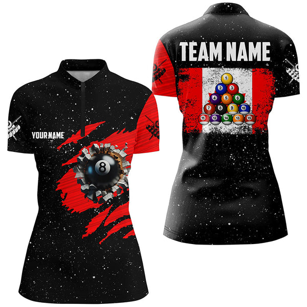 Customized Grunge Canada Flag 8 Ball Pool Women Billiard Jersey Shirts, Patriotic Pool Player Shirts TDM1713