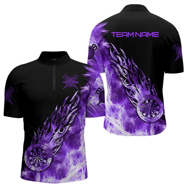 Black And Purple Light Icy Men Darts Polo & Quarter Zip Custom Dart Shirts For Team Dart Jerseys TDM3346