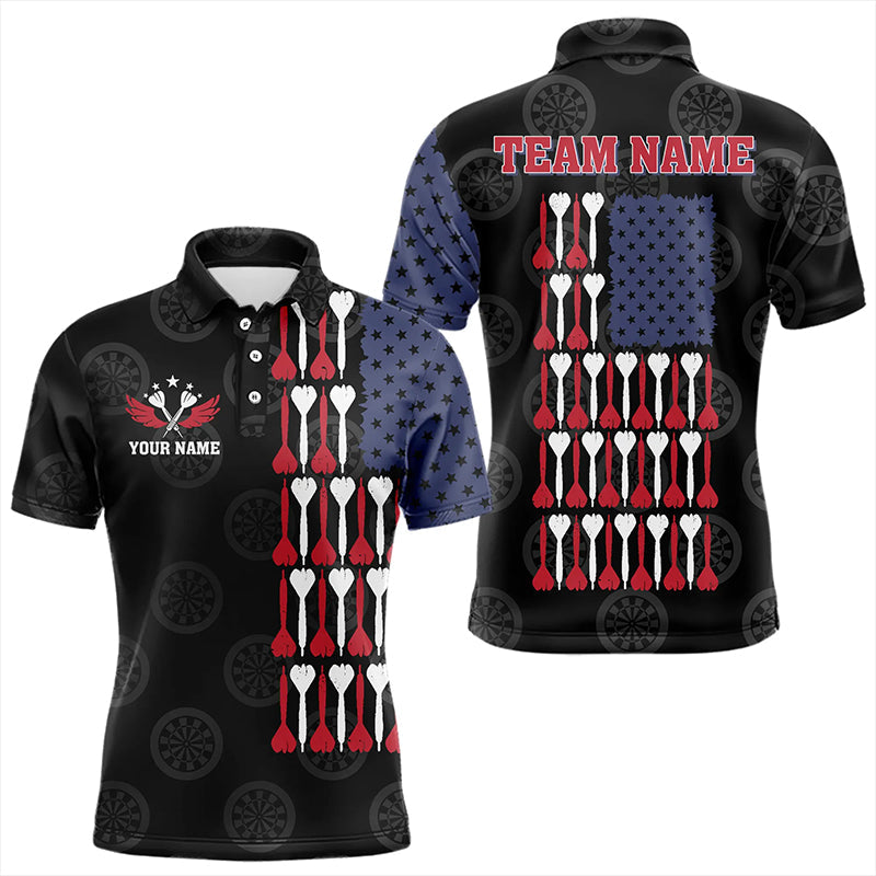 American Flag Black Darts Polo & Quarter Zip Shirt Custom Men Dart Shirts Patriotic Dart Jerseys TDM3355