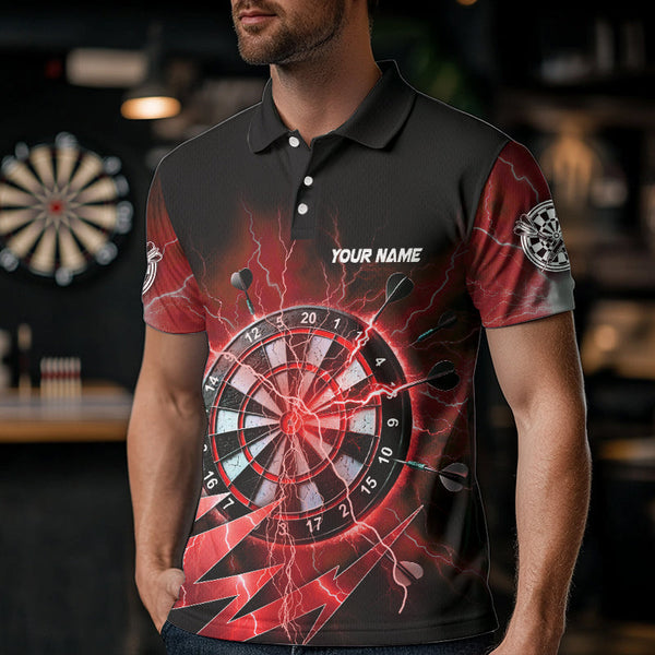 Personalized Red Dartboard Thunder Storm Lighting Dart Shirts For Men Custom Team Dart Jerseys TDM3812