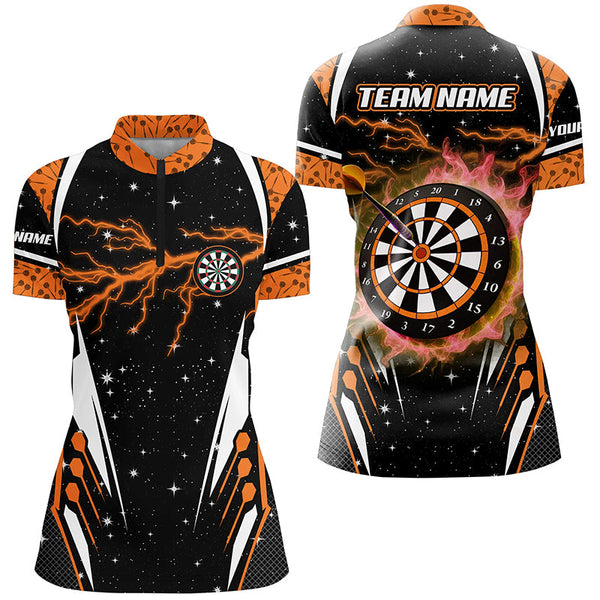 Personalized Thunder Lightning Orange Dart Jerseys Shirts For Women Custom Team League Darts Shirts TDM2149