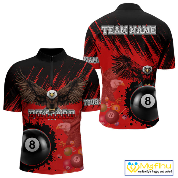 Personalized Eagle 8 Ball Pool Billiard Shirt For Men, Billiard Jerseys Team Polo & 1/4 Zip|Red TDM3826
