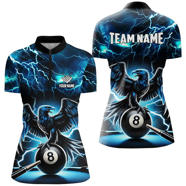 Lightning Thunder Eagle Custom Blue 8 Ball Pool Shirts For Women, Billiard Team League Jerseys TDM2420