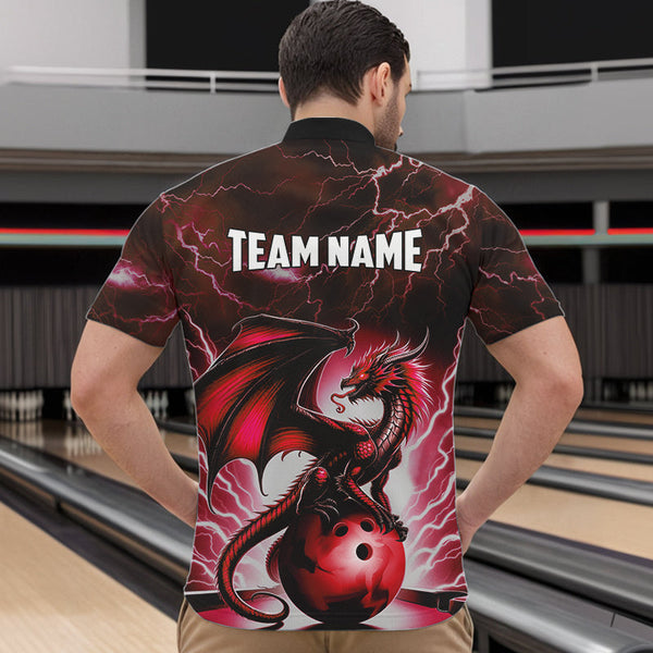 Red Thunder Lightning Custom Dragon Bowling Shirts For Men, Bowling Team Jerseys Polo & 1/4 Zip TDM3679