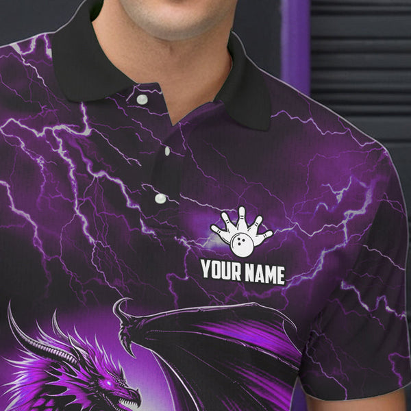 Purple Thunder Lightning Custom Dragon Bowling Shirts For Men, Bowling Team Jerseys Polo & 1/4 Zip TDM3680