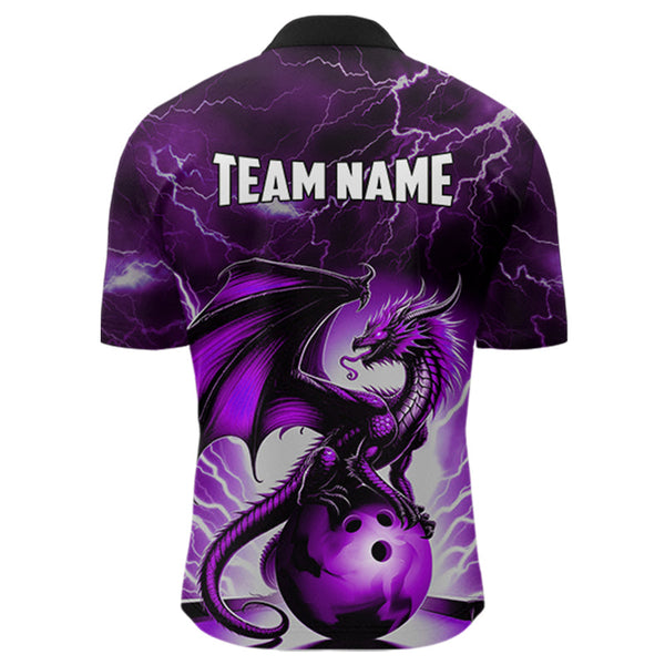 Purple Thunder Lightning Custom Dragon Bowling Shirts For Men, Bowling Team Jerseys Polo & 1/4 Zip TDM3680