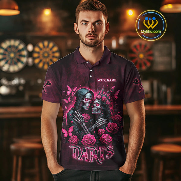 Personalized Skeleton And Roses Gothic Romance Dart Shirts For Men, Dart Jersey Outfit, Dart Gifts TDM3834