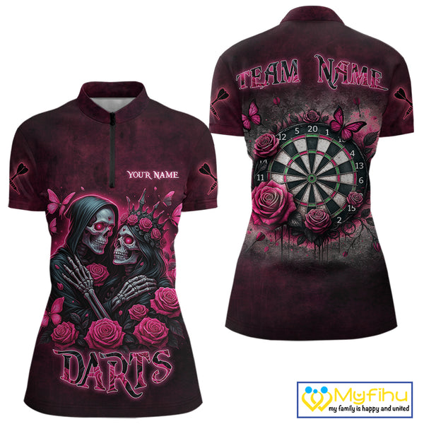 Personalized Skeleton And Roses Gothic Romance Dart Shirts For Women, Dart Jersey Outfit, Dart Gifts TDM3834