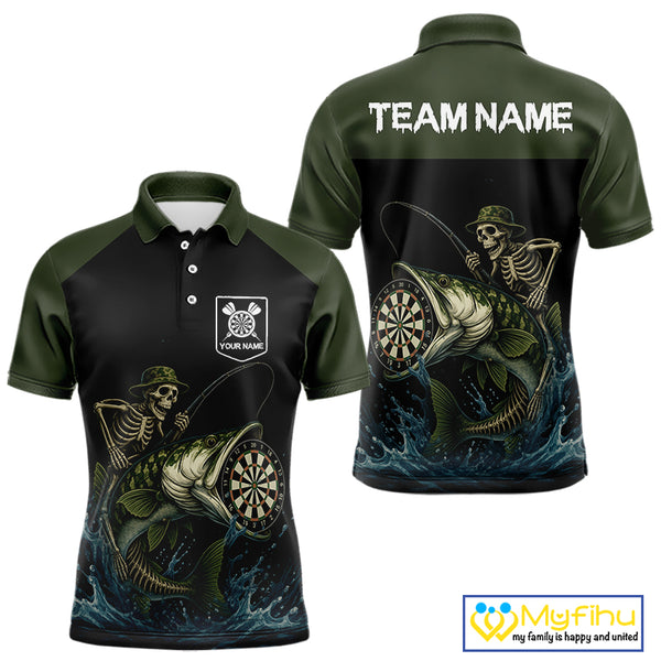 Funny Skeleton Fishing Darts Shirt For Men, Darts Jersey With Pocket Option TDM3953