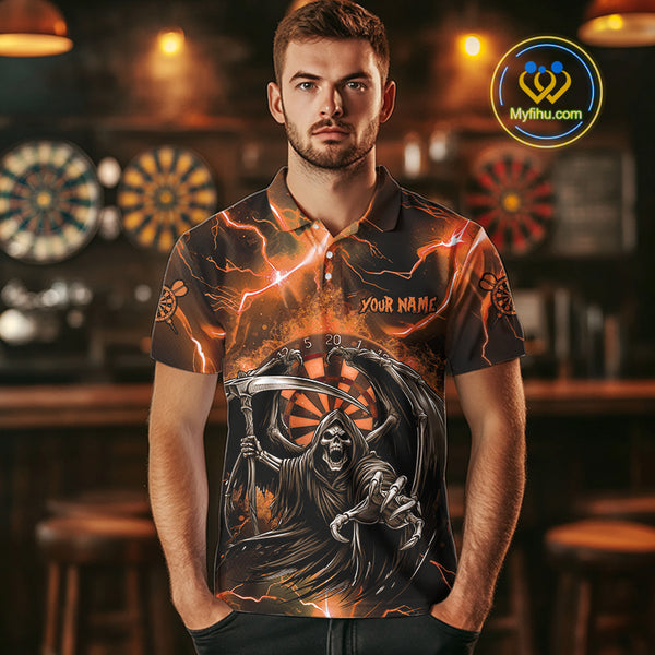 Orange Grim Reaper Dart Shirt With Pocket Option For Men Custom Dart Jersey TDM3962