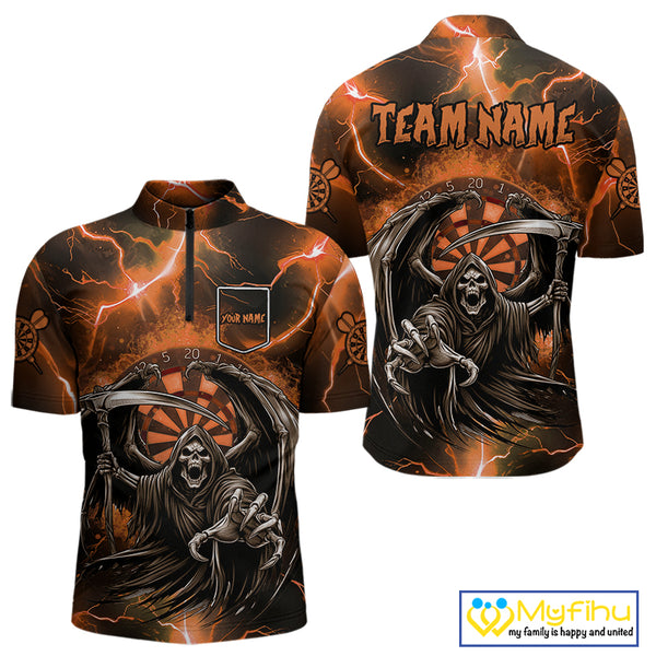Orange Grim Reaper Dart Shirt With Pocket Option For Men Custom Dart Jersey TDM3962