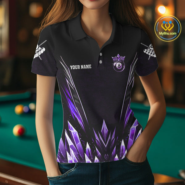 Personalized Purple Icy 8 Ball Pool Crown Billiard Shirt For Women, Funny Billiard Team Jerseys TDM4304