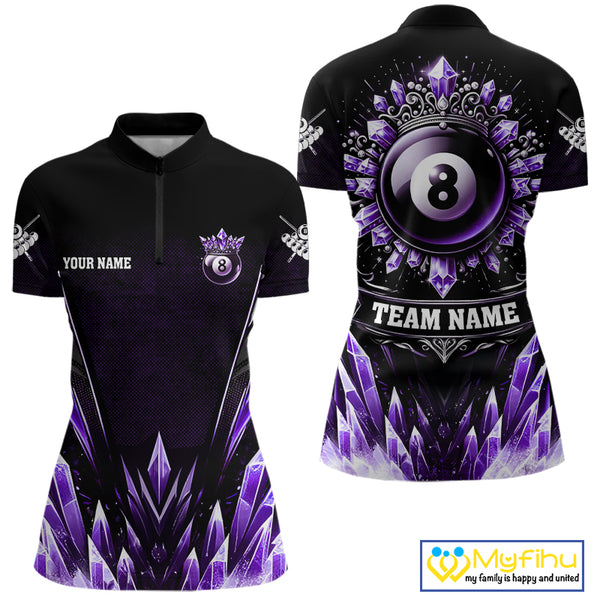 Personalized Purple Icy 8 Ball Pool Crown Billiard Shirt For Women, Funny Billiard Team Jerseys TDM4304