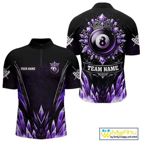 Personalized Purple Icy 8 Ball Pool Crown Billiard Shirt For Men, Funny Billiard Team Jerseys TDM4304