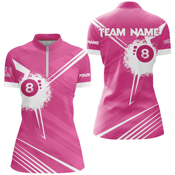 Pink Billiard Jerseys For Women Custom 8 Ball Breast Cancer Awareness Billiard Shirts For Pool Lover TDM2447
