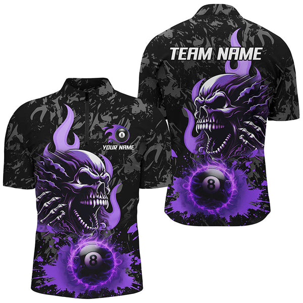 3D Purple 8 Ball Fire Flame Custom Skull Billiard Shirts For Men Team League Billiard Jerseys TDM2449