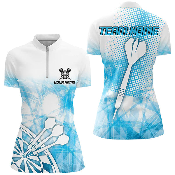 Personalized Blue Abstract Darts Polo & Quarter-Zip Shirts For Women, Best Darts Team Jerseys TDM2455