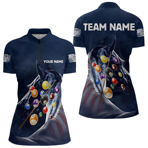 Personalized See Waves 3D Billiard Balls Pool Shirts For Women Custom Blue Navy Billiard Jerseys TDM3165