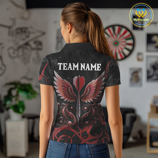 Black And Red Custom Wings Darts Shirts For Women, Darts Jersey Pocket Option TDM3839