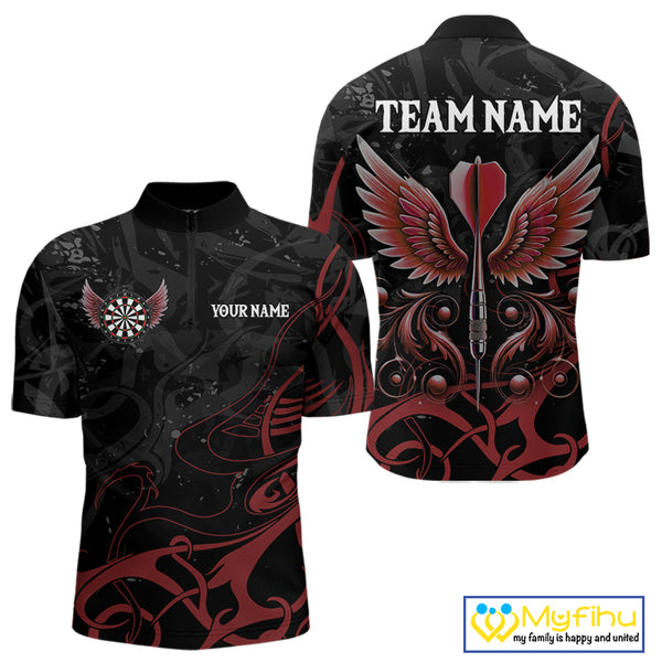 Black And Red Custom Wings Darts Shirts For Men, Darts Jersey Pocket Option TDM3839