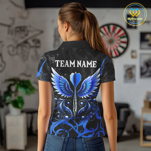 Black And Blue Custom Wings Darts Shirt For Women, Darts Jersey Pocket Option TDM3840