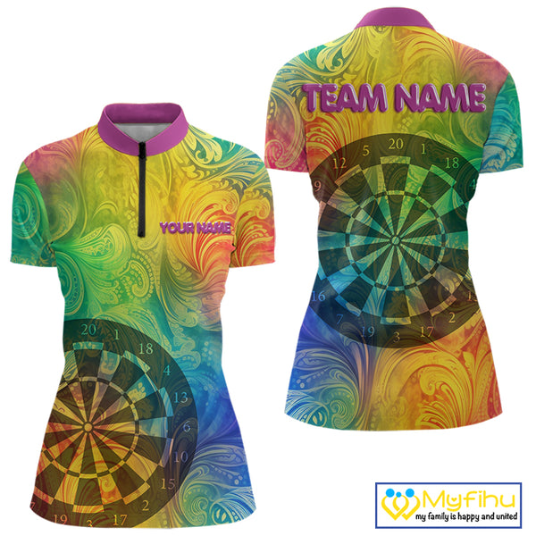 Personalized Funny Colorful Dart Shirt Polo & 1/4 Zip For Women Custom Dart Jerseys Team Outfit TDM3844