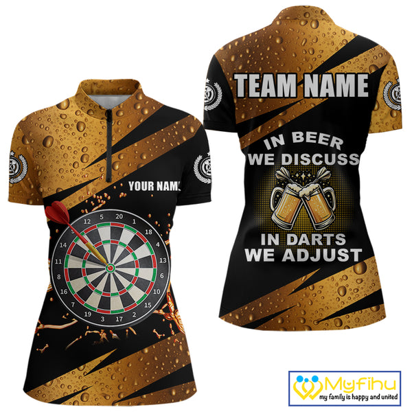 In Beer We Discuss Funny Dart Shirts For Women Custom Beer Dart Jersey Team Polo & Quarter Zip TDM3845