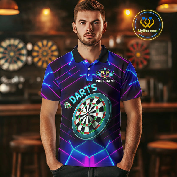 Neon Purple Blue Dart Shirts For Men Custom Glowing Dart Jersey Team Outfit Polo & Quarter Zip TDM3846